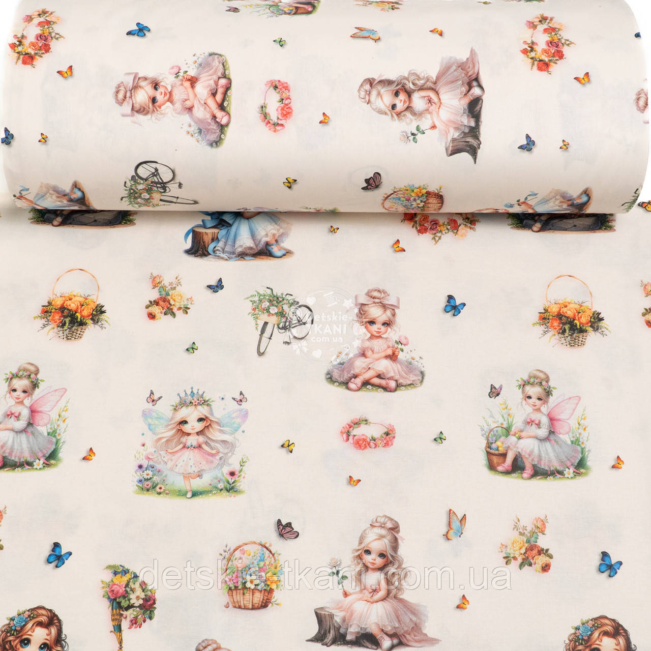 Ранфорс digital з цифровим друком "Дівчинка з велосипедом і метеликами", №5649, фото 1