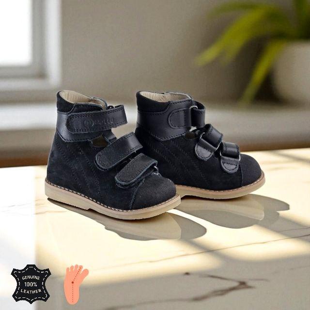 Дитячі чорні туфлі натуральна шкіра антиварусні з фіксацією п'ятки без супінатора 27 р. ортопедичні, фото 1