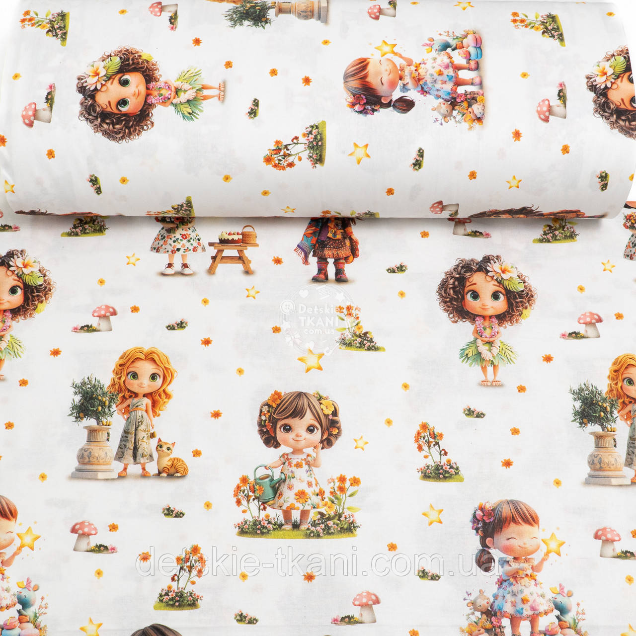 Ранфорс digital з цифровим друком "Дівчинка з лійкою і мухоморами", №5648, фото 1