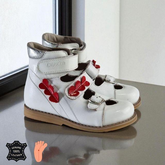 Дитячі туфлі антиварусні шкіряні для корекції стопи, 25 розмір / Ортопедичні черевики для дівчинки білі, фото 1