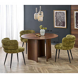 Комплект на кухню стіл та 3 стільці Caldo 120 см горіх з м'якими стільцями оливкового кольору