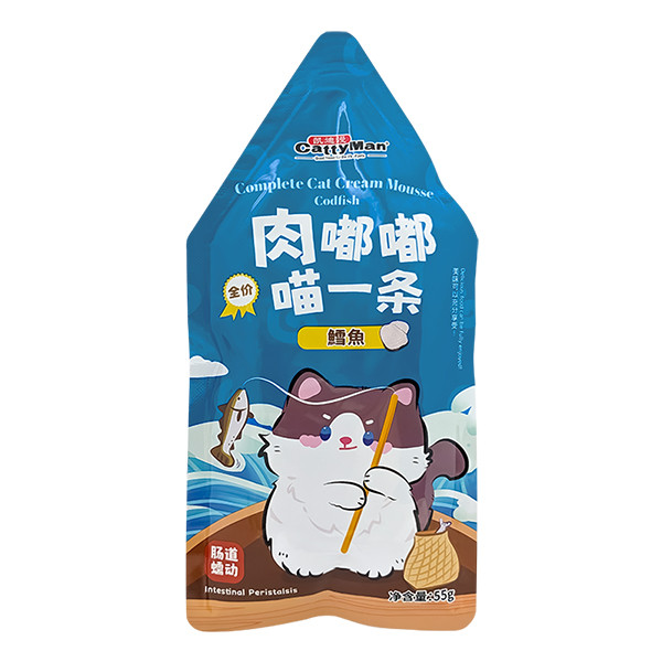 Cattyman Cream Mousse Codfish КЕТТІМЕН ТРІСКА мус повнораціонний беззерновий вологий корм для котів і кошенят, пауч 55г, фото 1