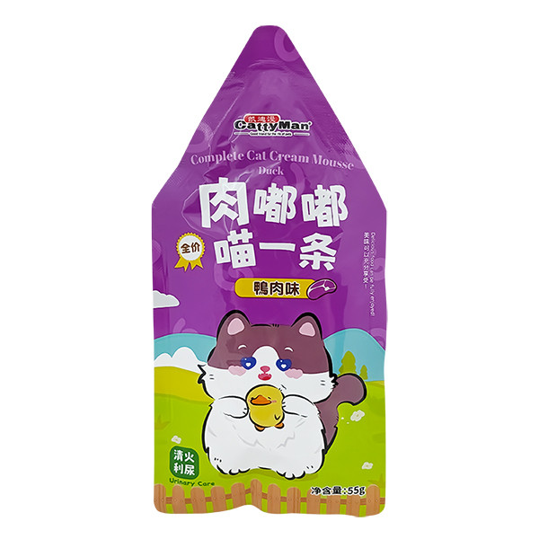 Cattyman Cream Mousse Duck КЕТТІМЕН КАЧКА мус повнораціонний беззерновий вологий корм для котів і кошенят, пауч 55г, фото 1