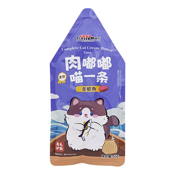 Cattyman Cream Mousse Tuna КЕТТІМЕН ТУНЕЦЬ мус повнораціонний беззерновий вологий корм для котів і кошенят, пауч 55г, фото 1