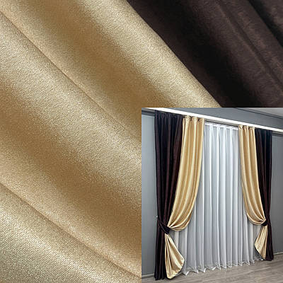 Комбіновані (2шт. 1,5х2,7м.) штори з льону. Колір венге з золотистим. Код 014дк (1087-1089ш) 11-0238