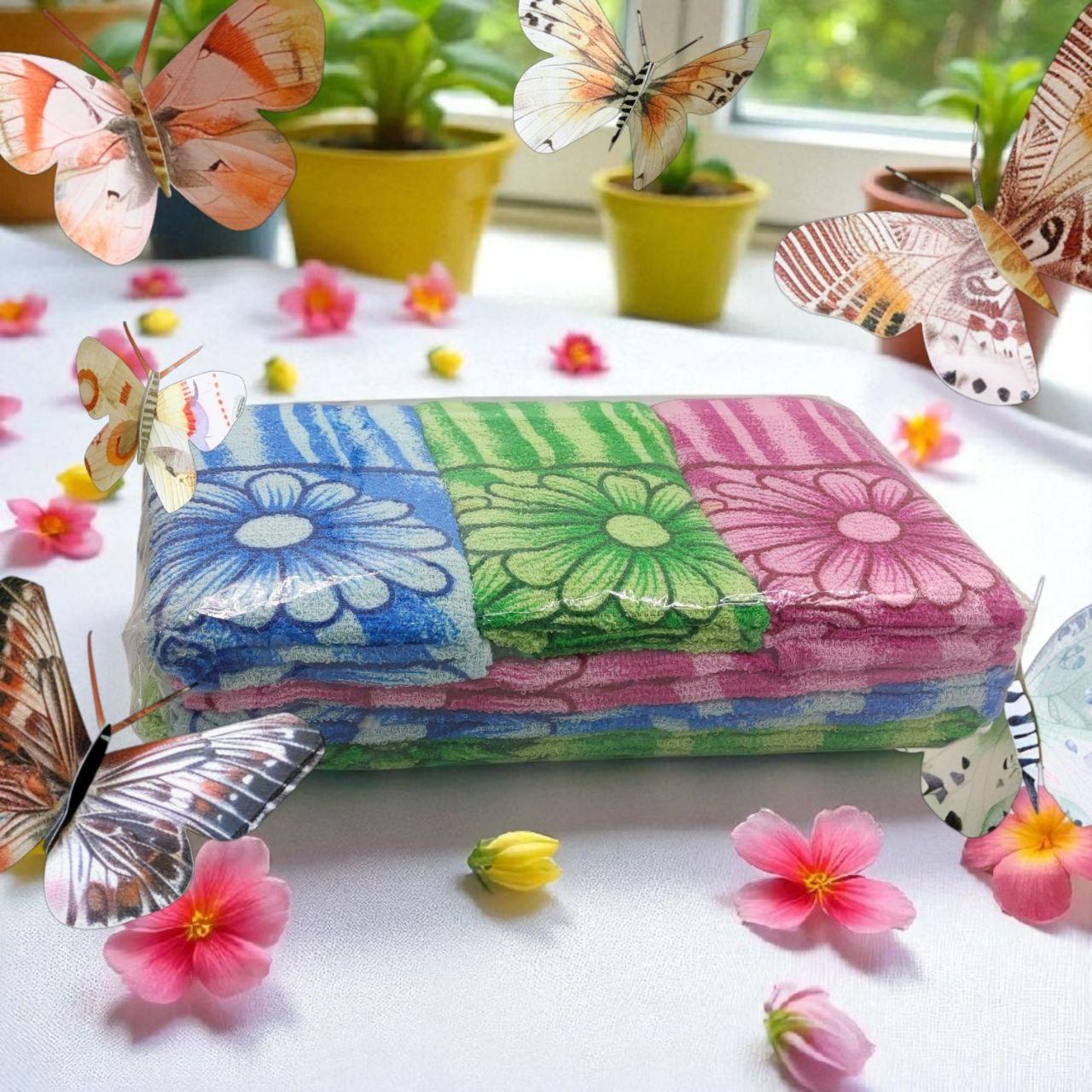 Махрові рушники для кухні, рук, автомобіля "Квіти" | 12 шт/упаковка, 35х70, фото 1