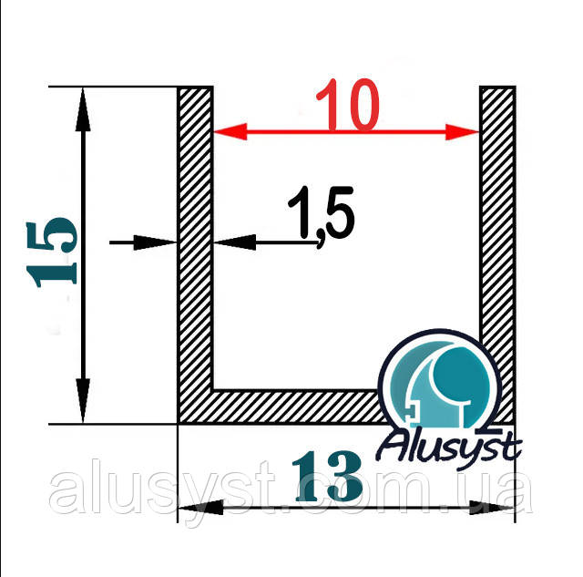 10мм / 13х15х1,5мм / 1 метр / швелер / Анодований