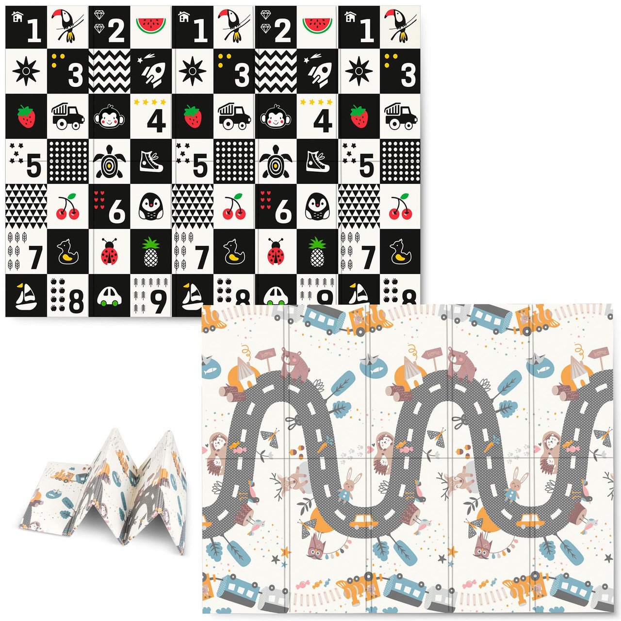 Килимок розкладний дитячий 200 x 150 x 1 см Nukido NK-341 Потяг-Цифри, фото 1