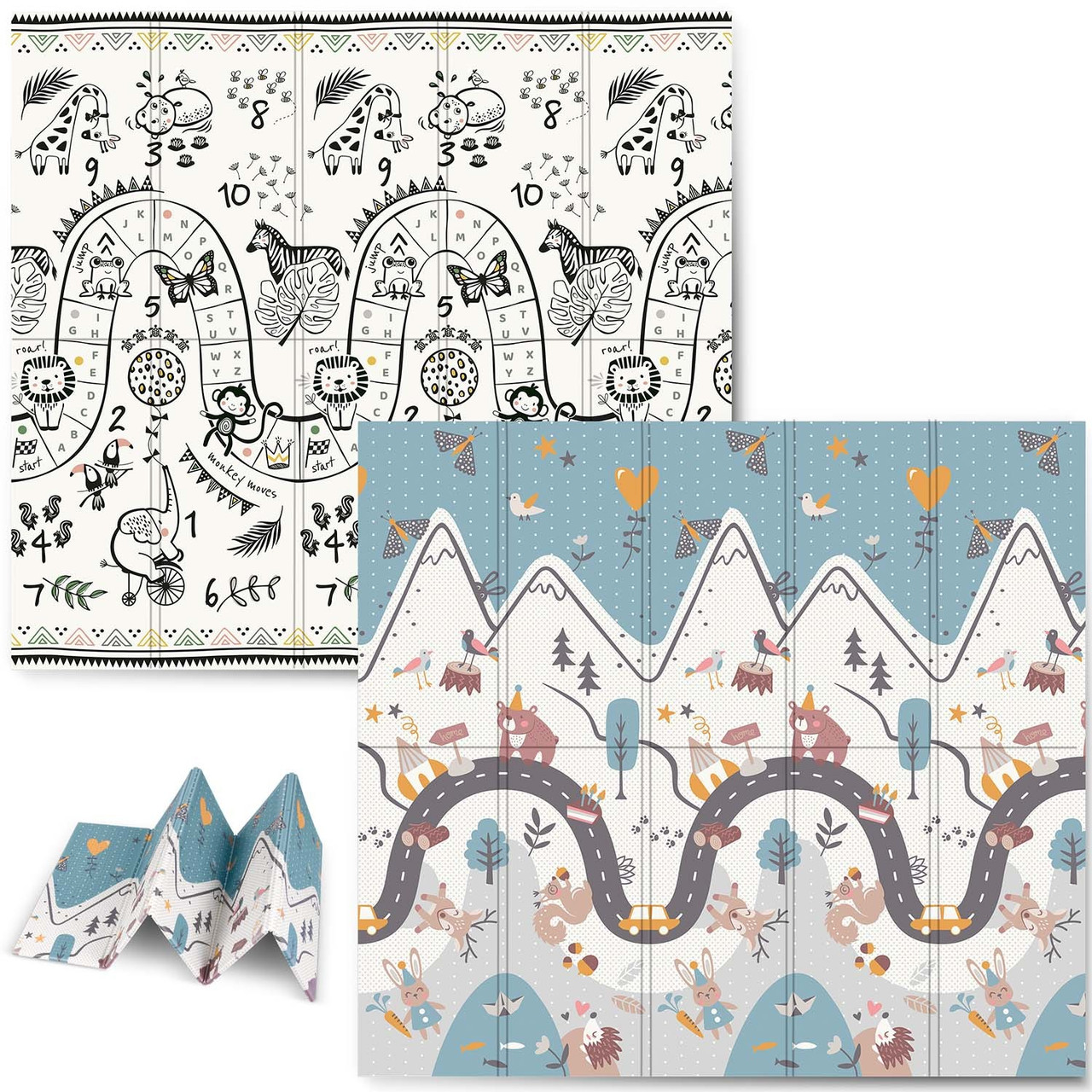 Килимок розкладний дитячий  200 x 180 x 1 см Nukido NK-340 Дорога-Сафарі, фото 1