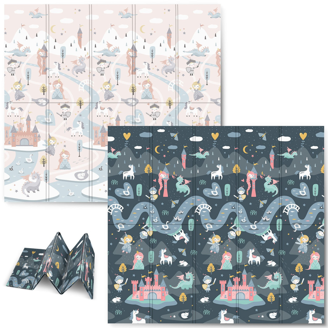 Килимок розкладний дитячий  200 x 180 x 1 см Nukido NK-340 Фортеця День-Ніч, фото 1