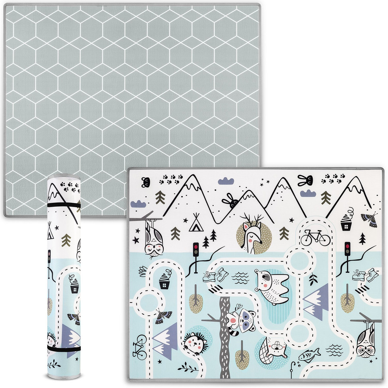 Килимок розкладний дитячий  180 x 150 x 1,5 см Nukido NK-342 Ліс-Геометрія блакитний, фото 1