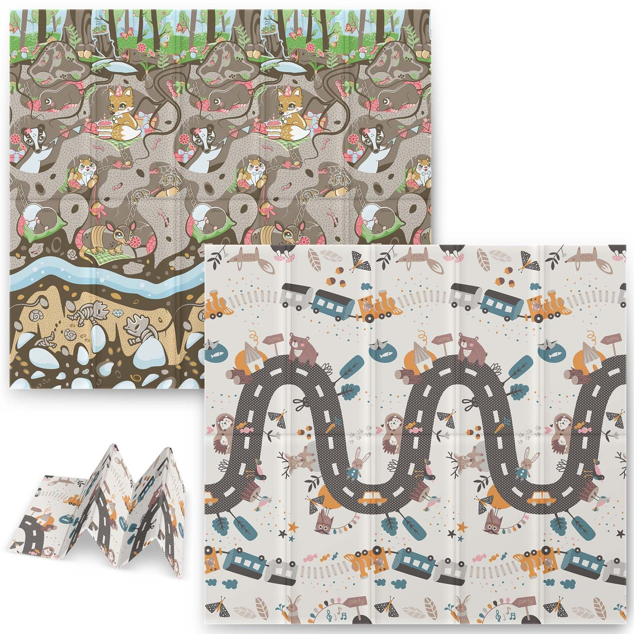 Килимок розкладний дитячий  200 x 180 x 1 см Nukido NK-340 Потяг-Земля, фото 1