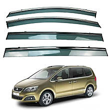 Дефлектори вікон (вітровики) Seat Alhambra 5D 2010+ з Хром полоскою накладні (HAWK)