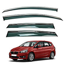 Дефлектори вікон (вітровики) для BMW 2 Series F45 2014-2021 з нерж. хром полоскою (HAWK)