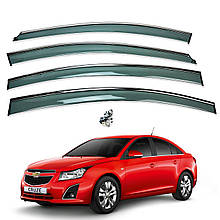Дефлектори вікон (вітровики) для Chevrolet Cruze 2009+ з нерж. хром полоскою (HAWK)