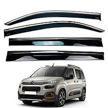 Дефлектори вікон (вітровики) для Citroen Berlingo / Rifter 2018+ з нерж. хром полоскою (HAWK)