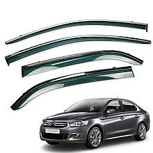 Дефлектори вікон (вітровики) для Citroen C-Elysee 2013+ з нерж. хром полоскою (HAWK)
