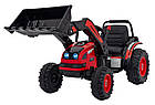 Акумуляторний трактор для дітей, червоний + ківш з рухомою рукою + пульт дистанційного керування + повільний старт + FM-радіо +, фото 3