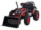Акумуляторний трактор для дітей, червоний + ківш з рухомою рукою + пульт дистанційного керування + повільний старт + FM-радіо +, фото 4