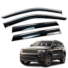 Дефлектори вікон (вітровики) для Jeep Grand Cherokee (KL) 2011-2021 з нерж. хром полоскою (HAWK)