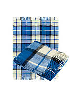 Плед напіввовна Синій в клітинку Ярослав, напівшерсть