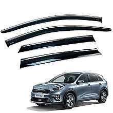 Дефлектори вікон (вітровики) для KIA Niro 2016-2022 з нерж. хром полоскою (HAWK)