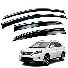 Дефлектори вікон (вітровики) для Lexus RX 2010-2015 з нерж. хром полоскою (HAWK)