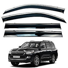 Дефлектори вікон (вітровики) для Toyota Land Cruiser 200/ LX 570 2007-2020 4шт. з нерж. хром полоскою (HAWK)