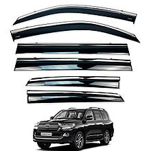 Дефлектори вікон (вітровики) для Toyota Land Cruiser 200 / LX 570 2007-2020 6шт. з нерж. хром полоскою (HAWK)