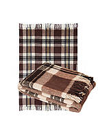 Плед напіввовна Коричневий в клітинку Ярослав, напівшерсть