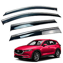 Дефлектори вікон (вітровики) для Mazda CX-5 2017+ з нерж. хром полоскою (HAWK)