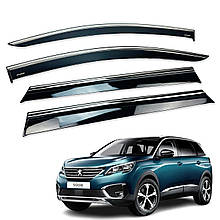 Дефлектори вікон (вітровики) для Peugeot 5008 2017+ з нерж хром полоскою (HAWK)