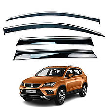Дефлектори вікон (вітровики) для Seat Ateca 2016+ з нерж. хром полоскою (HAWK)