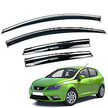 Дефлектори вікон (вітровики) для Seat IBIZA 2010-2017 з нерж. хром полоскою (HAWK)