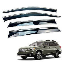 Дефлектори вікон (вітровики) для Subaru Outback 2015-2020 з нерж. хром полоскою (HAWK)