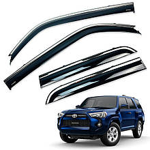 Дефлектори вікон (вітровики) для Toyota 4Runner 2009-2024 з нерж. хром полоскою (HAWK)