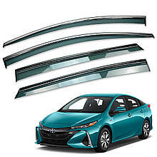 Дефлектори вікон (вітровики) для Toyota Prius 2016-2022 з нерж. хром полоскою (HAWK)