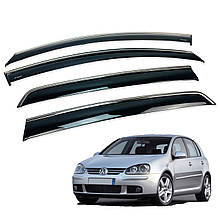 Дефлектори вікон (вітровики) для Volkswagen Golf 5 з нерж. хром полоскою (HAWK)