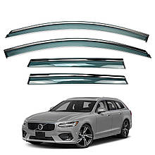 Дефлектори вікон (вітровики) для Volvo V90 2019+ з нерж. хром полоскою (HAWK)