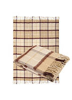 Плед напіввовна Бежевий в клітинку Ярослав, напівшерсть