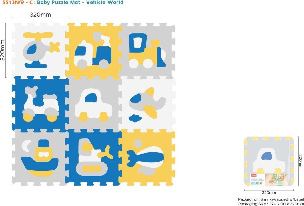 Килимок з 9 Пазлів Транспортні засоби для дітей 10м+, фото 1