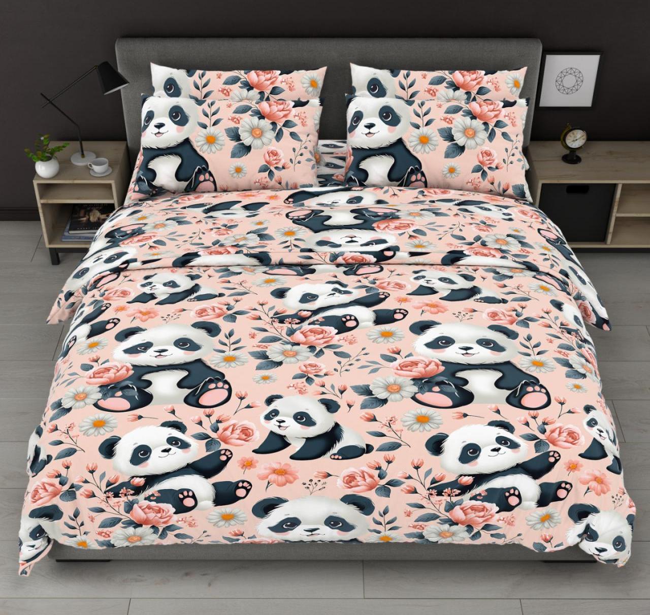 Євро комплект постільної білизни стандартний, принт: Панди