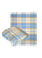 Плед напіввовна Блакитний в клітинку Ярослав, напівшерсть