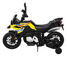 Дитячий акумуляторний мотоцикл BMW F850 GS Жовтий + Опорні колеса + Аудіо LED + Free Start + EVA, фото 4