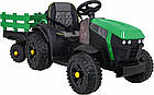 Дитячий акумуляторний трактор, титановий із причепом Зелений, фото 8