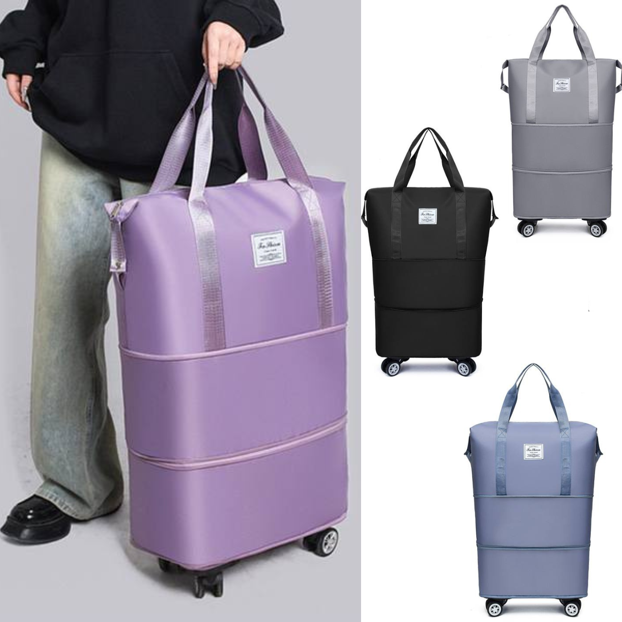 Дорожня сумка на колесах розкладна, легка містка міцна жіноча дорожня сумка на коліщатках, фото 1