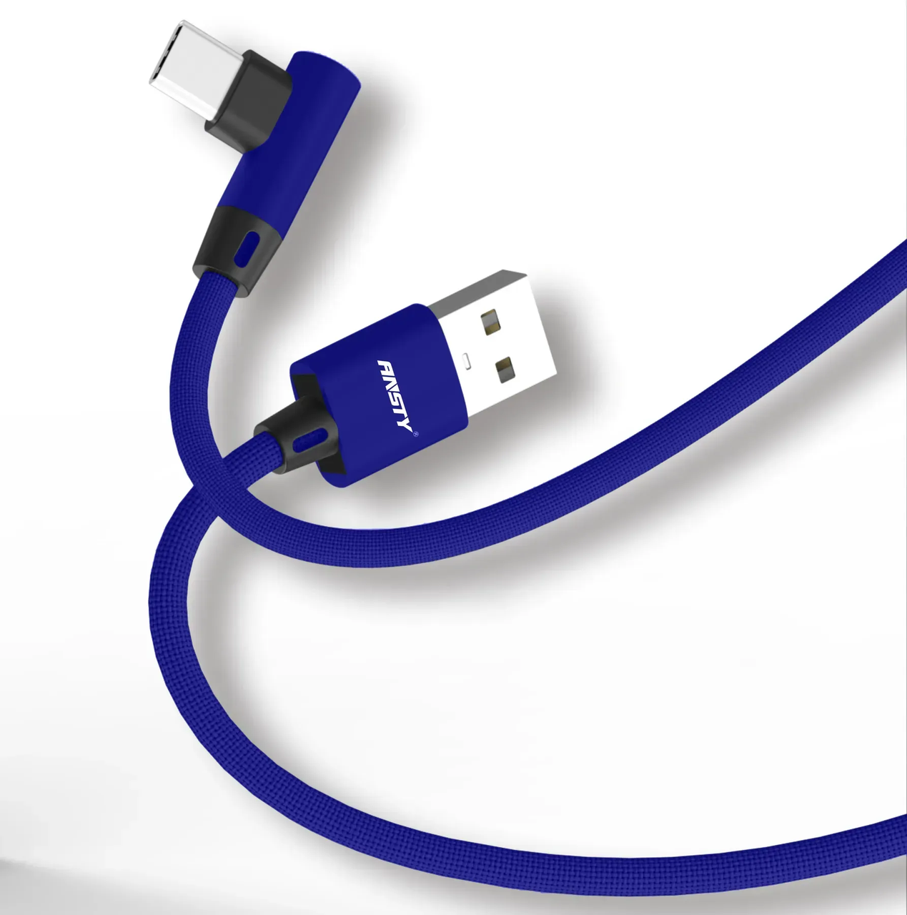 Кабель ANSTY S-045-T Type-C кутовий Nylon 2.4A 1M Blue, фото 1