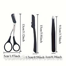 Набір для корекції форми брів тример-ножиці + складана бритва + пінцет скошений, фото 3