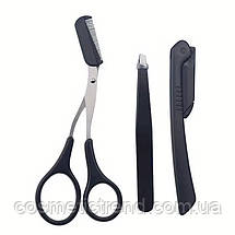 Набір для корекції форми брів тример-ножиці + складана бритва + пінцет скошений, фото 2