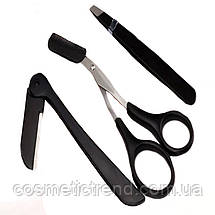 Набір для корекції форми брів тример-ножиці + складана бритва + пінцет скошений, фото 4